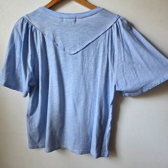 EUC DEMOCRACY BLUE EMBROIDERED TOP BELL SLEEVES SIZE PETITE SMALL - Picture 4 of 13